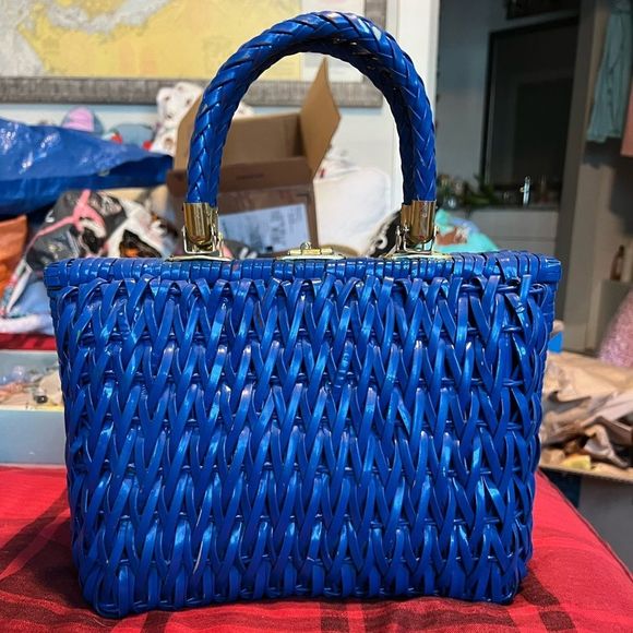 bags by donna Bags Vintage Blue Woven Wicker Hard Shell Purse Bags